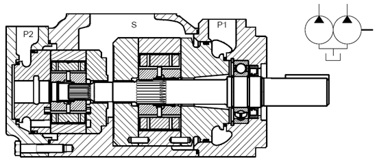 DENISON丹尼遜T7BB, T67CB, T6CC, T67DB, T6DC, T6DDS, T67EB, T6EC, T6ED, T6EE系列雙聯(lián)葉片泵剖面圖